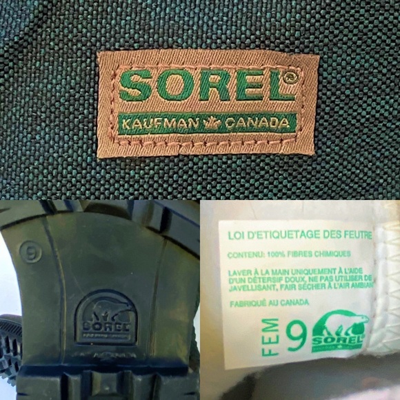 Sorel Dark Green Felt Lined Over Calf Weather Boots Waterproof Size 9 - Picture 13 of 13